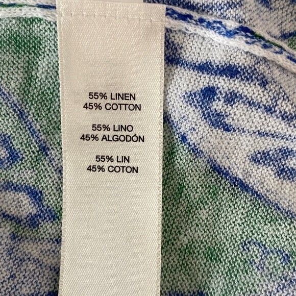 Chico's Cool Paisley Linen Cotton Open Front Cardigan Drape Flare 3/4 Sleeve - Picture 8 of 13